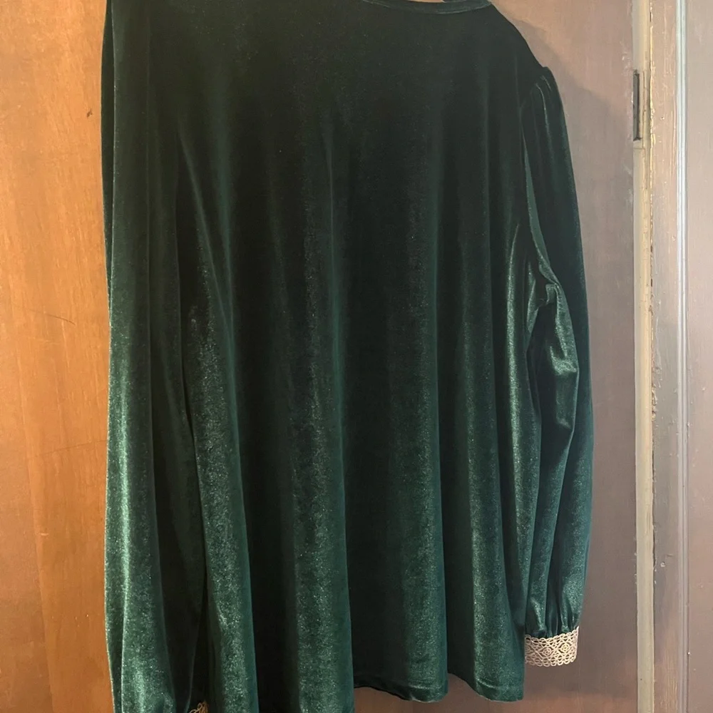 Elegant Vintage Green Velvet Top with Lace Trim Sz. 1X - Picture 7 of 10